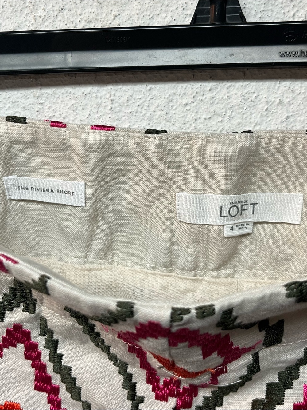 LOFT Cream Embroidered High-Waist Shorts with Pink & Orange Accents - Picture 4 of 5